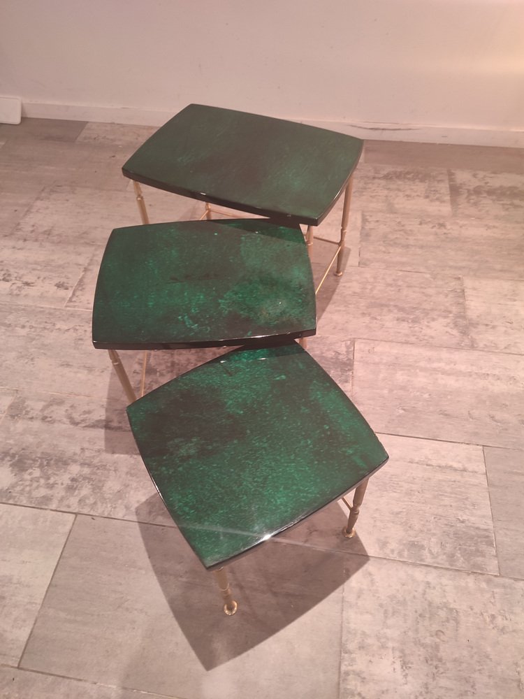 Green Nesting Tables by Aldo Tura, 1975, Set of 3 for sale at Pamono