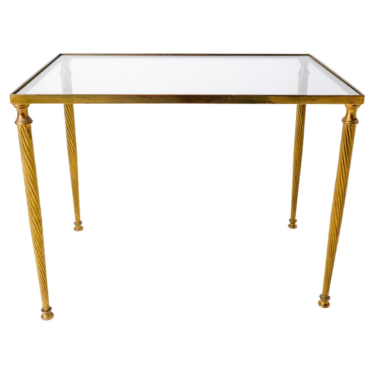 MidCentury Glass and Gilt Brass Coffee Table with Twisted Legs, France