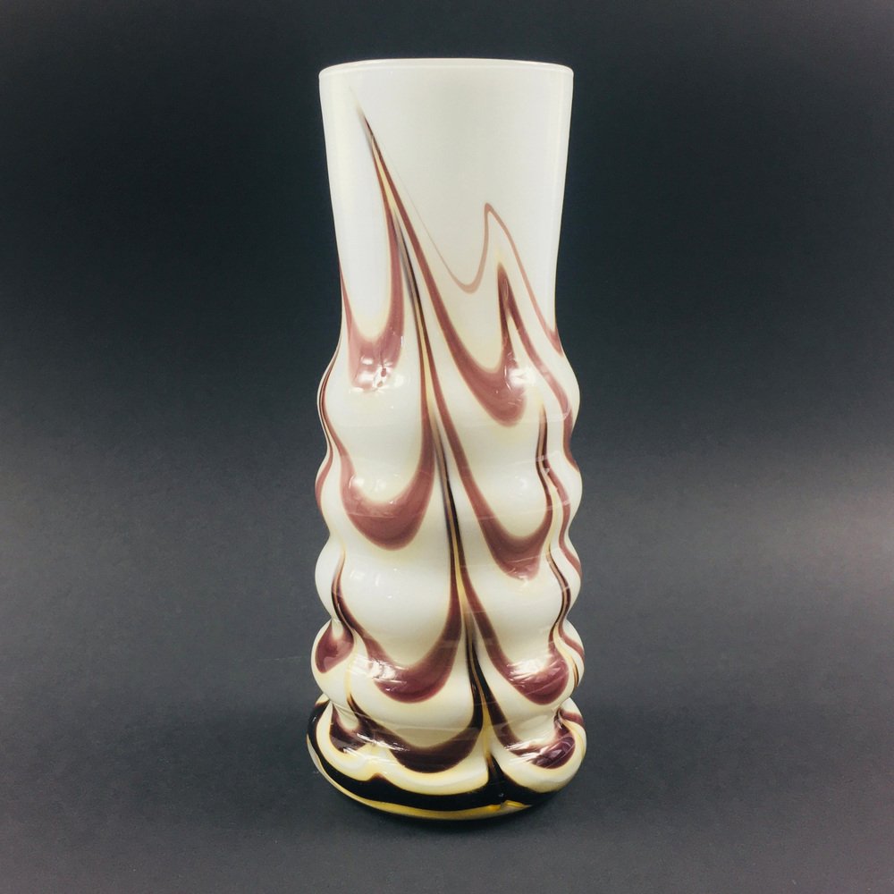 Labelled Opal Glass Vase from Opaline Florence, Italy, 1970s for sale