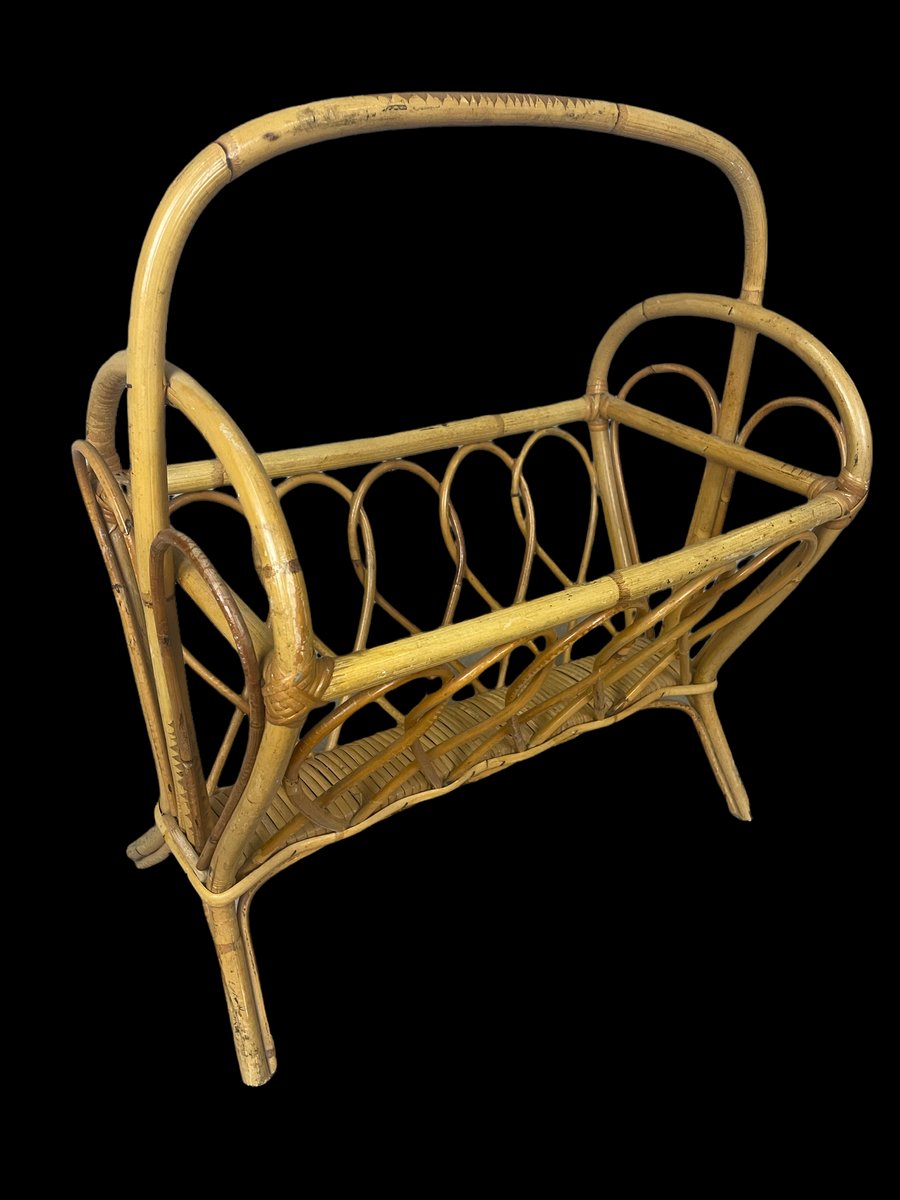 Midcentury Rattan Magazine Rack, 1960s for sale at Pamono