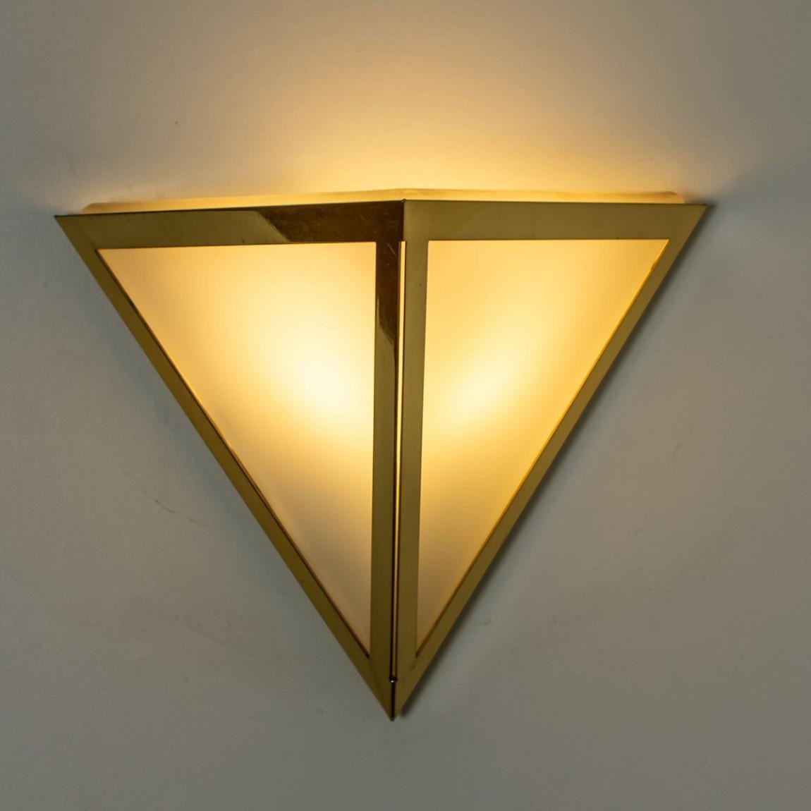 Triangle Wall Lights in White Glass and Brass from Glashütte Limburg