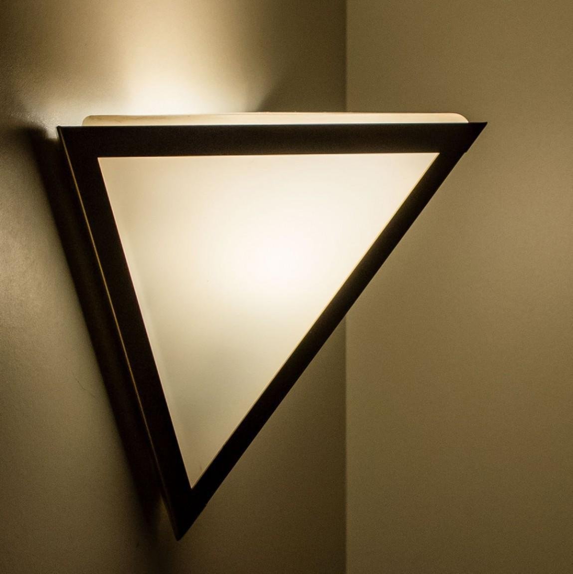 Triangle Wall Lights in White Glass and Brass from Glashütte Limburg