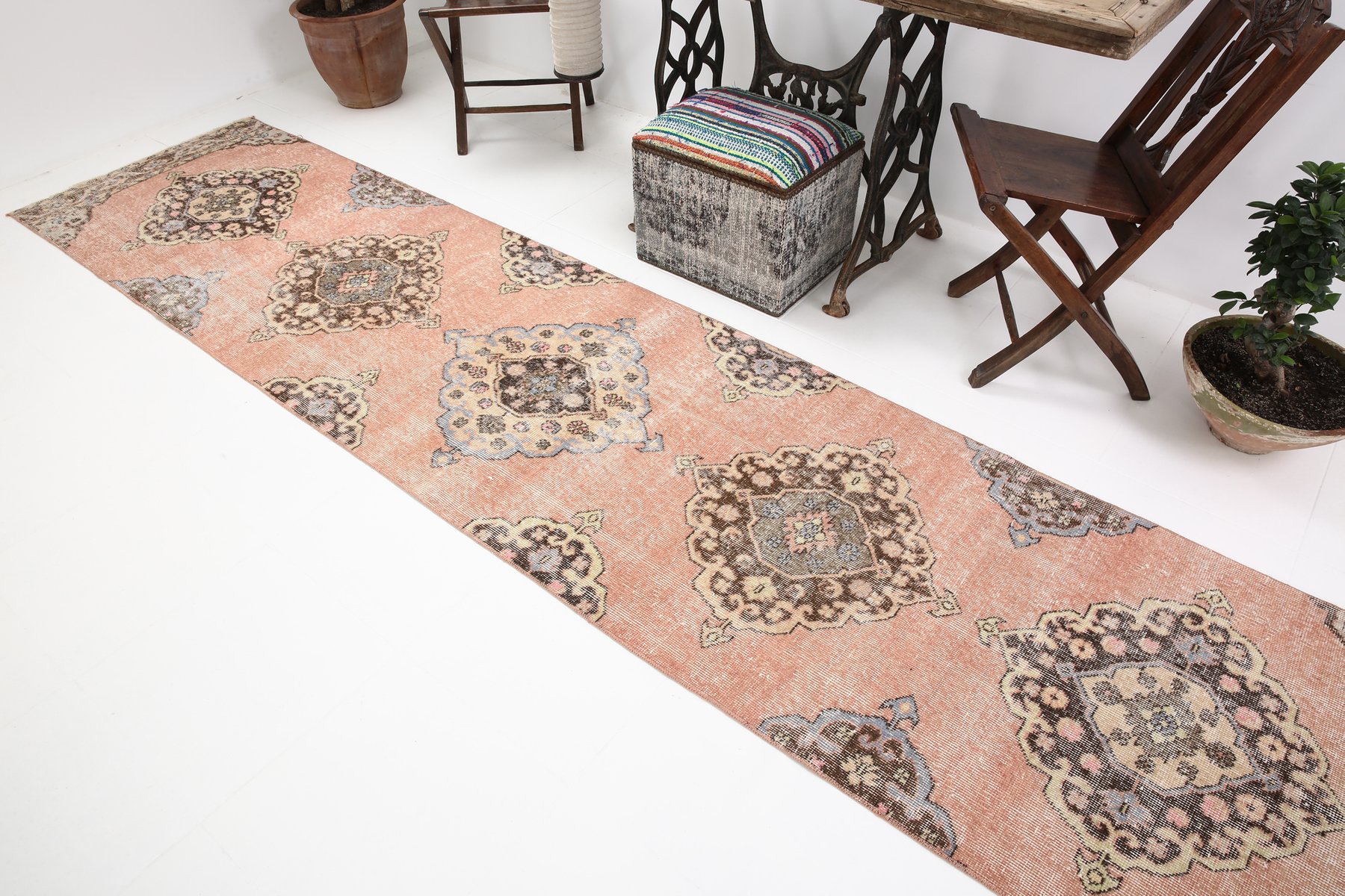 Long Vintage Rustic Runner Rug for sale at Pamono