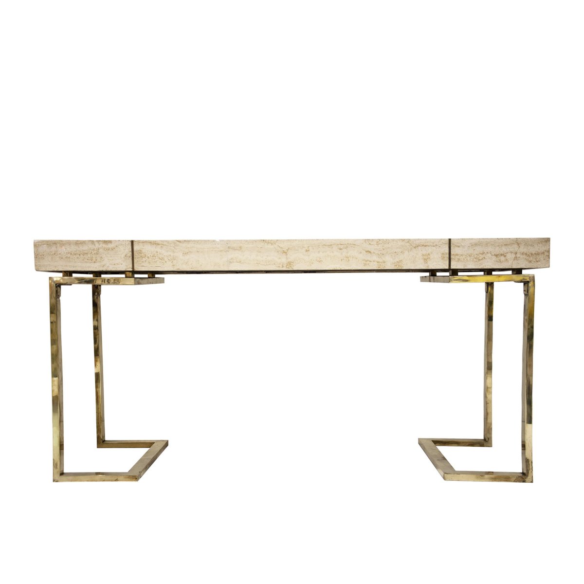 Modern Italian Travertine Top and Brass Chromed Base Console Table