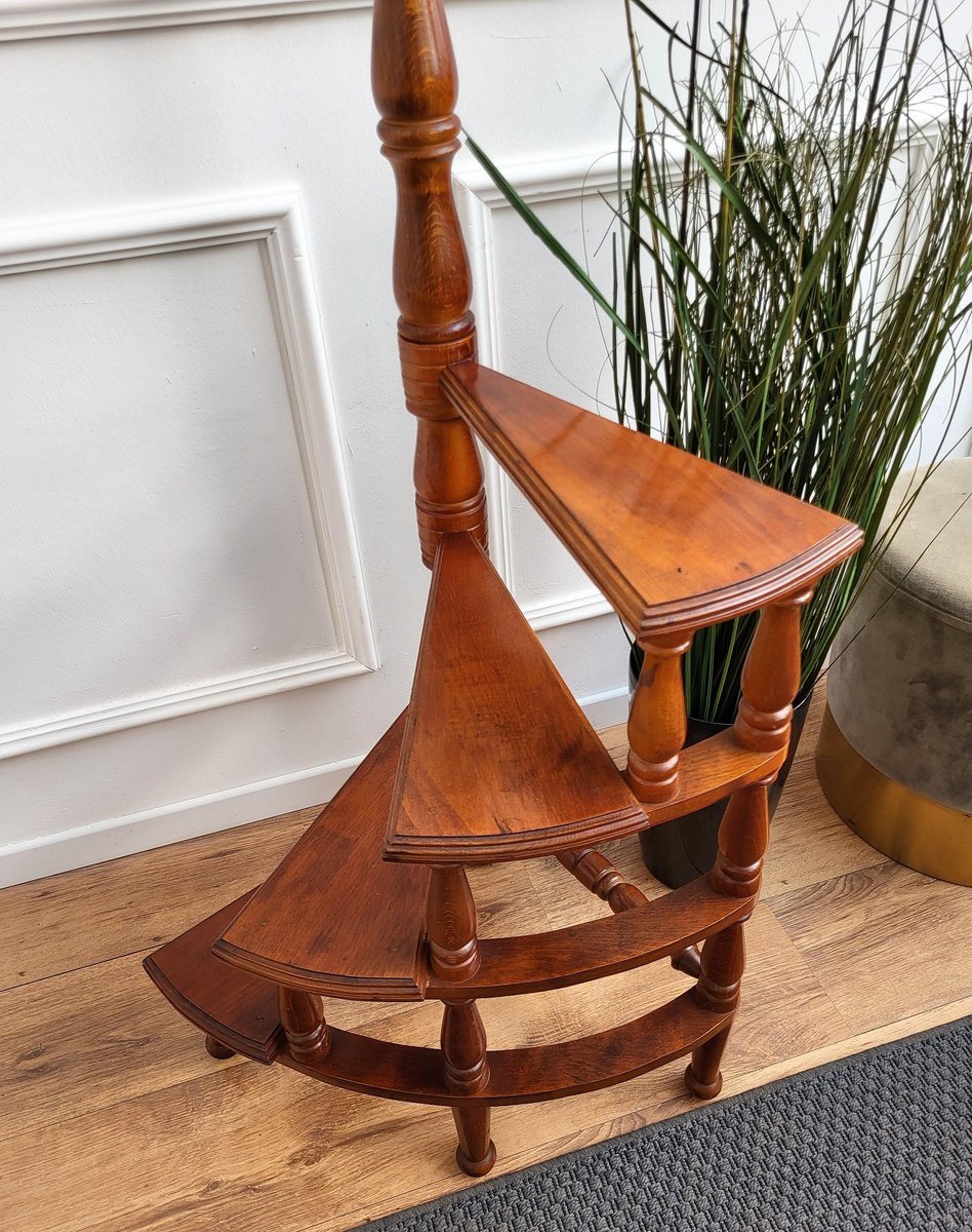 MidCentury Italian Carved Walnut Spiral 4Step Library Ladder for sale at Pamono