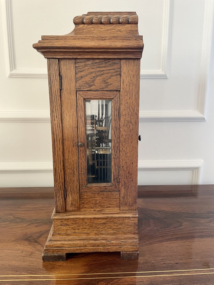 Large Antique Victorian Carved Oak Bracket Clock for sale at Pamono
