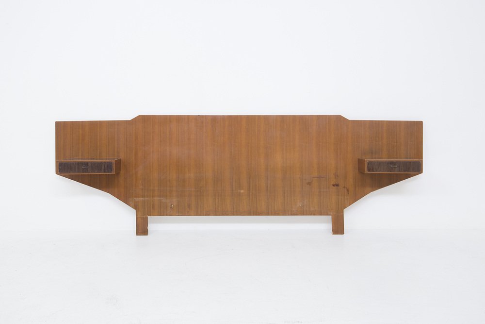 Vintage Italian Double Bed Headboard in Wood for sale at Pamono