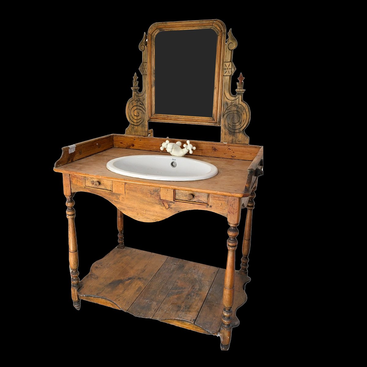 Antique Spanish Washing and Dressing Table with Mirror for sale at Pamono