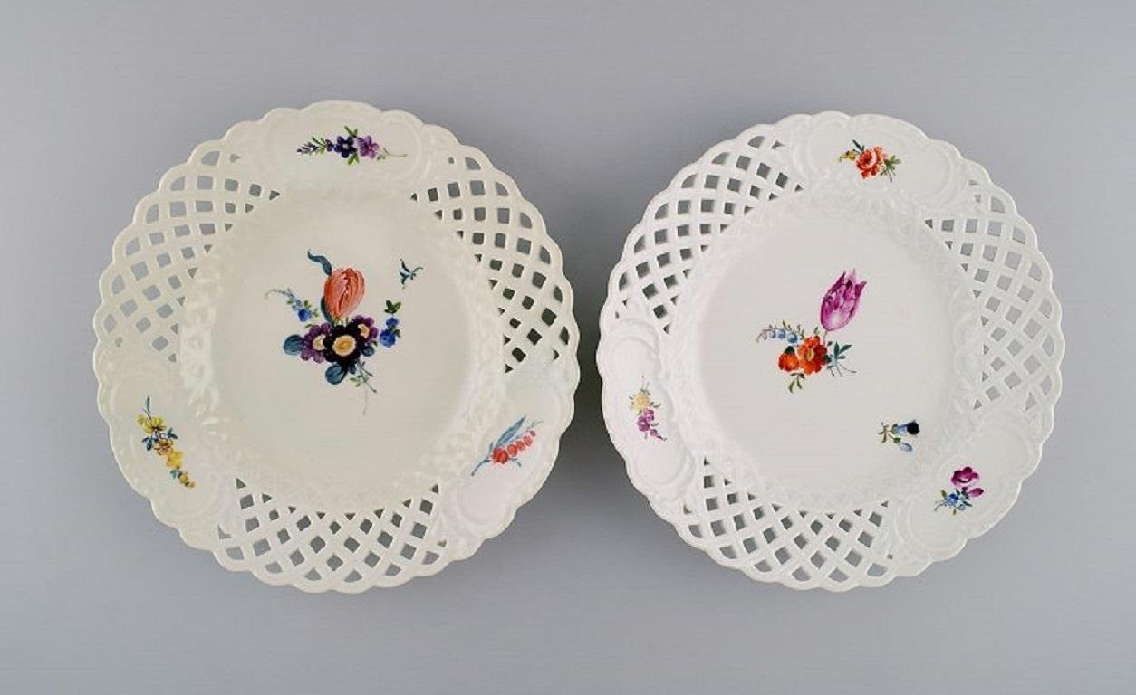 Antike Porzellan Teller mit bemalten Blumen in Meissen-Optik, 5er Set ...