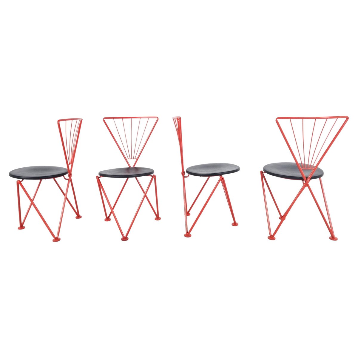 Vintage Red Metal Dining Chairs from Jozef Hoffmann, 1980s, Set of 4
