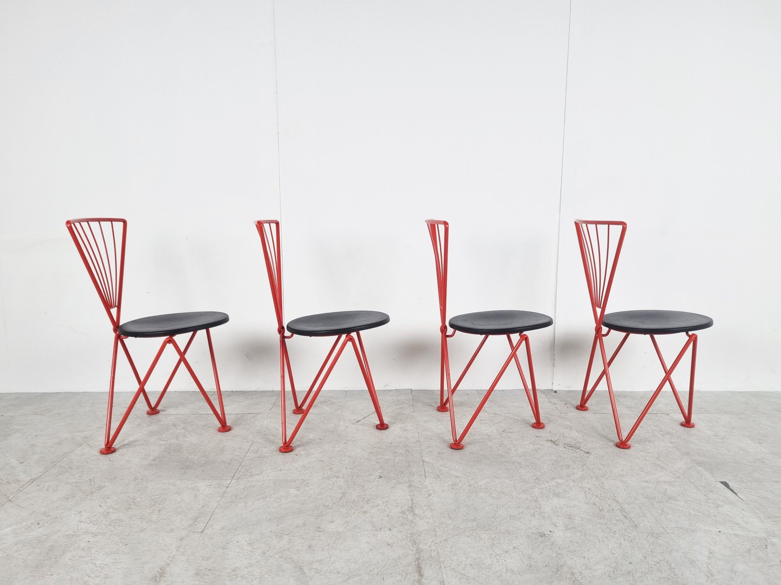 Vintage Red Metal Dining Chairs from Jozef Hoffmann, 1980s, Set of 4