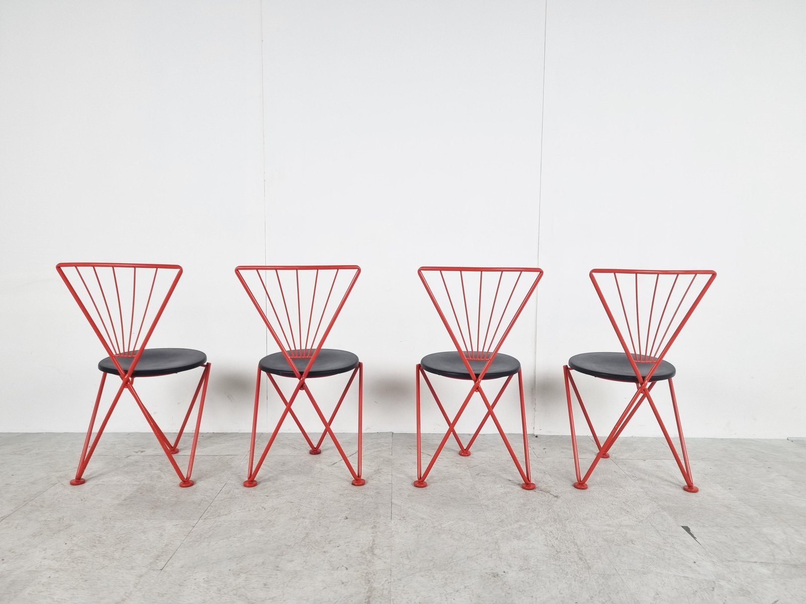 Vintage Red Metal Dining Chairs from Jozef Hoffmann, 1980s, Set of 4