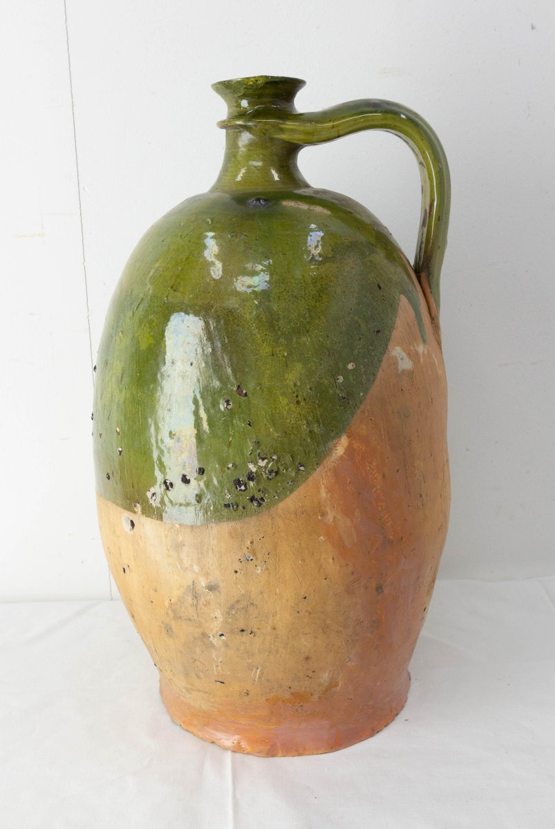 19th Century Provencal Terracotta Oil Jar with Green Glaze for sale at