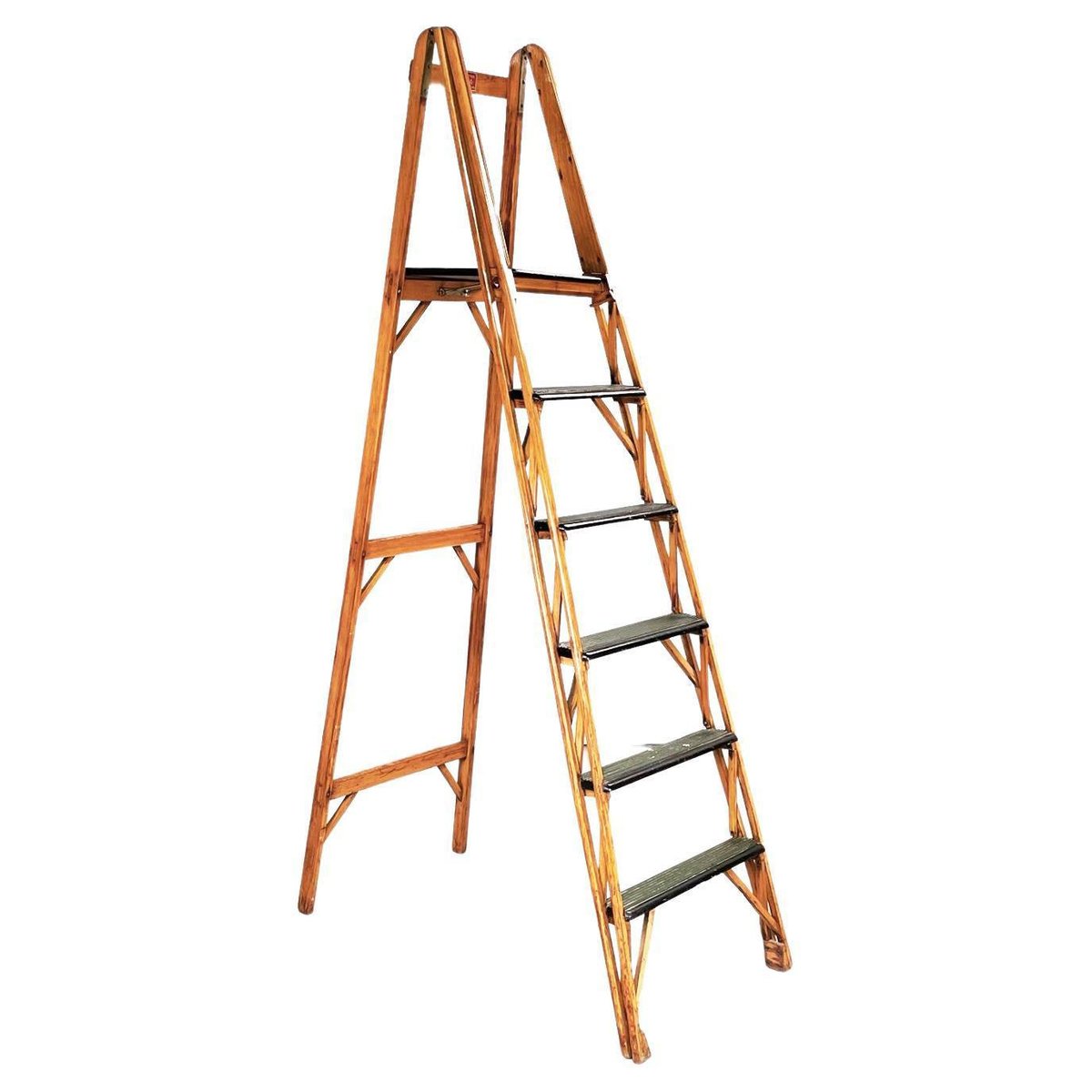 MidCentury Modern Italian Polished Wooden Step Ladder Stair by Scorta, 1950s for sale at Pamono