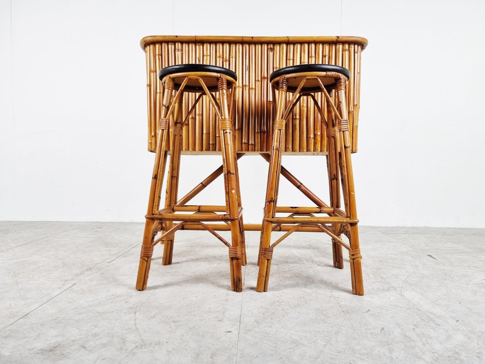 MidCentury Tiki Bar aus Bambus, 1960er, 3er Set bei Pamono kaufen