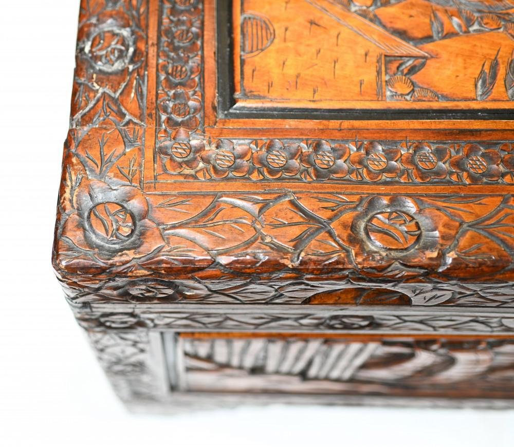 Antique Chinese Carved Camphor Wood Chest for sale at Pamono