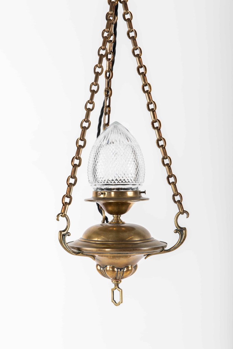 Brass and Cut Glass Sanctuary Lamp for sale at Pamono