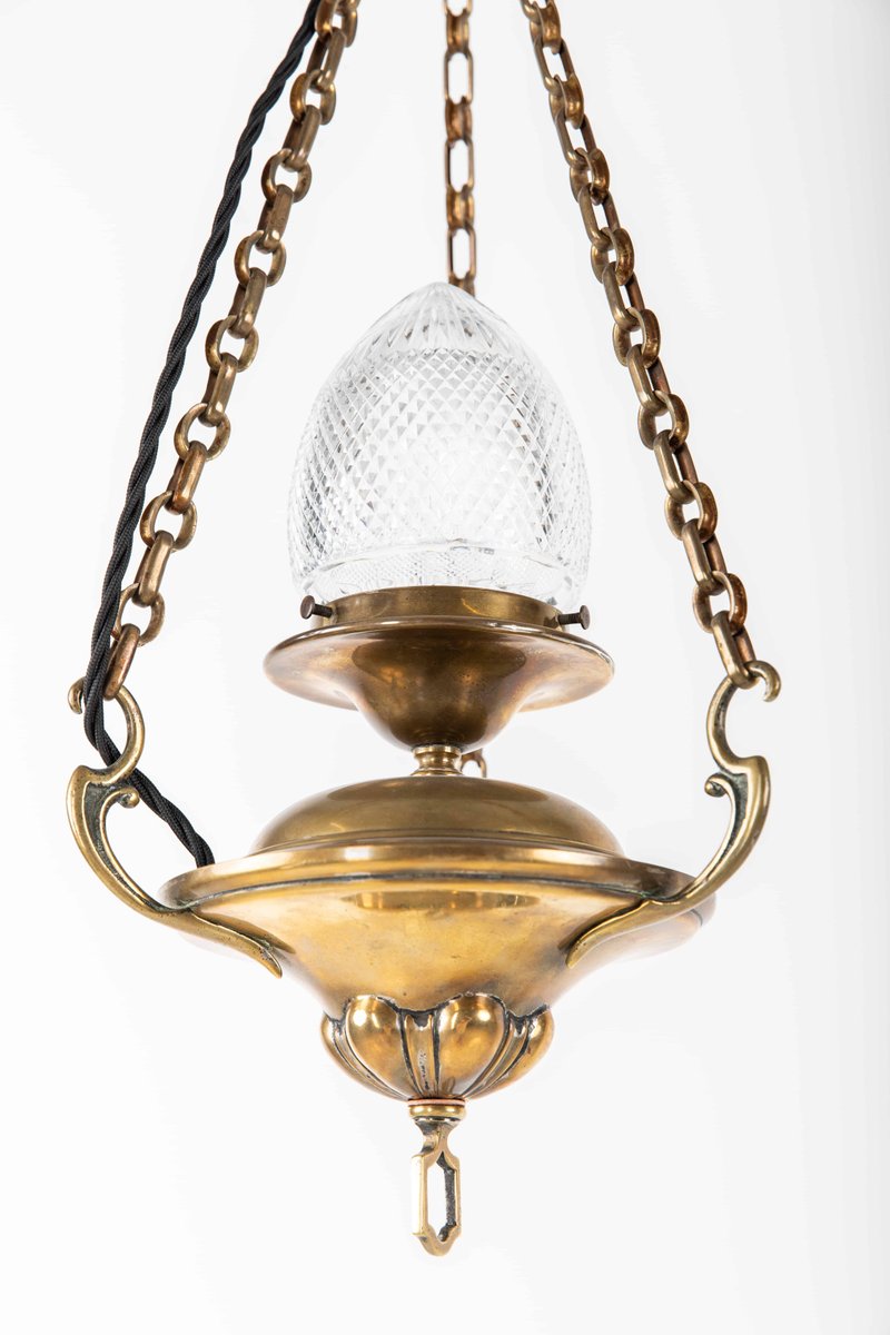 Brass and Cut Glass Sanctuary Lamp for sale at Pamono