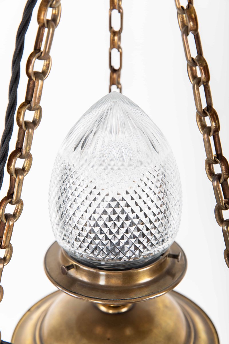 Brass and Cut Glass Sanctuary Lamp for sale at Pamono