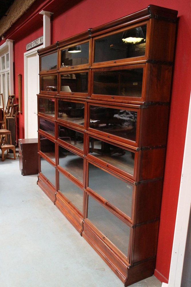 Large Antique Mahogany Modular Bookcase from Globe Wernicke, Set of 18