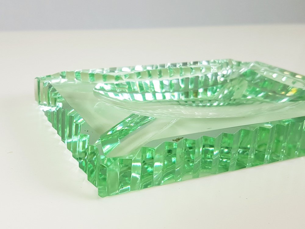 Cut Glass Zig Zag Ashtray in the style of Fontana Arte, 1950s for sale