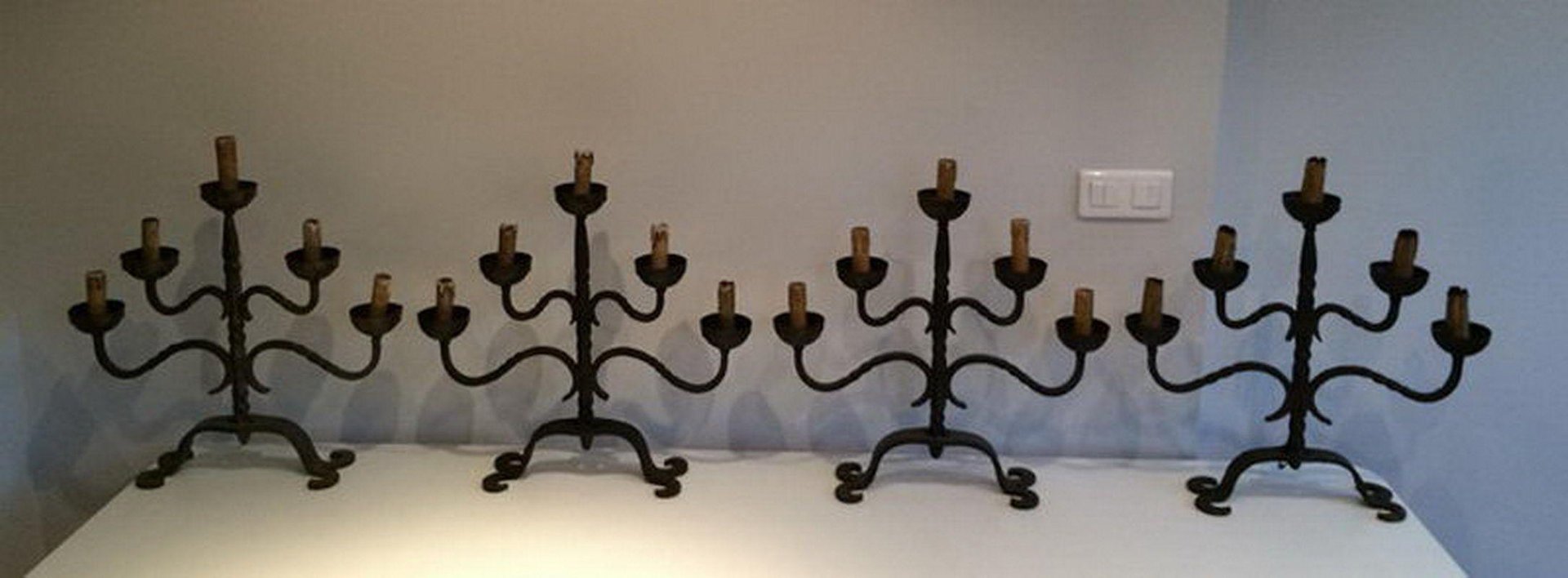 Wrought Iron Candelabras, Set of 4 for sale at Pamono