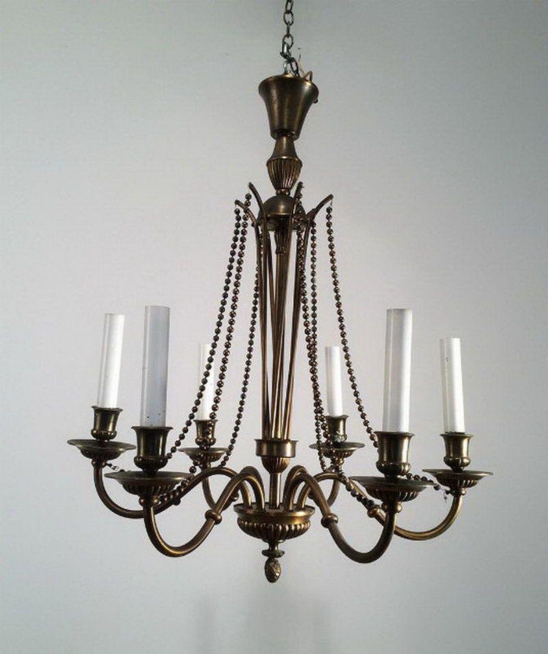 Neoclassical Bronze and Brass Chandelier, 1940s for sale at Pamono