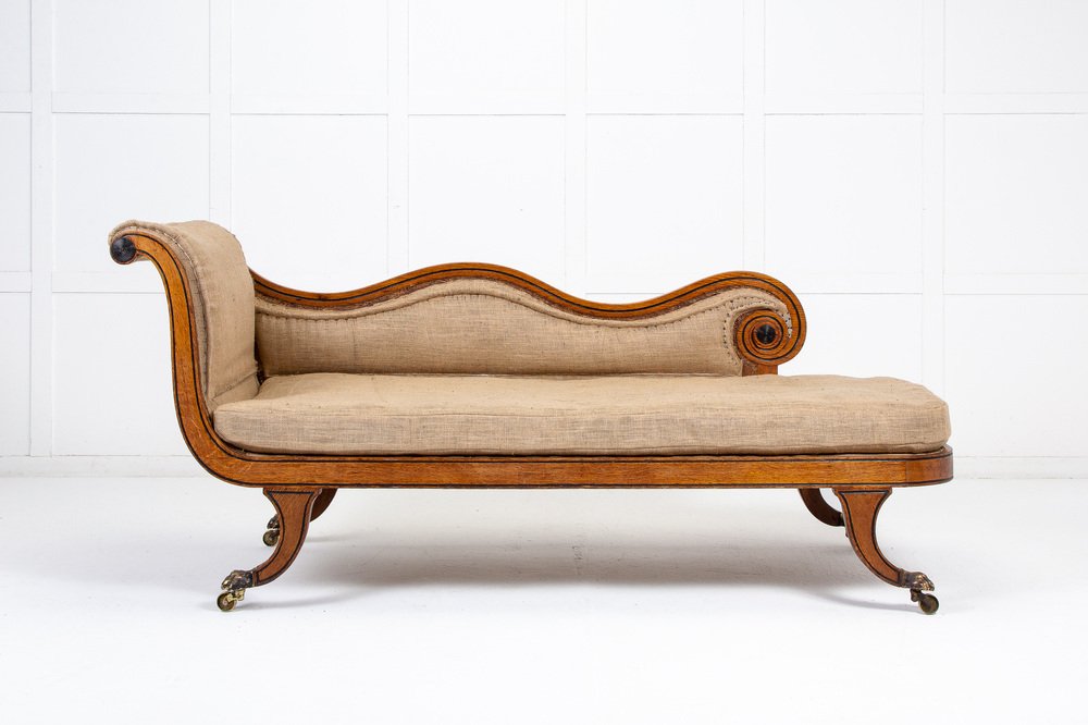 antique english chaise longue in oak and ebonised inlay JIA-1368264