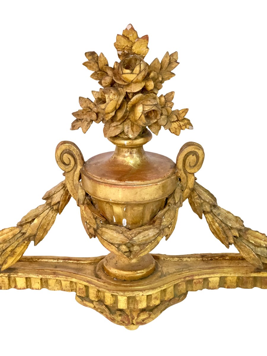 Miroir Louis XVI Doré – Décor Floral Sculpté, Patine Dorée – XXe Siècle (Chêne Et Marbre Blanc)