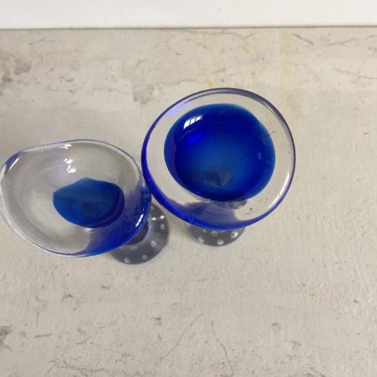 MidCentury Swedish Handblown Blue Glass Stem Vases from Aseda for sale