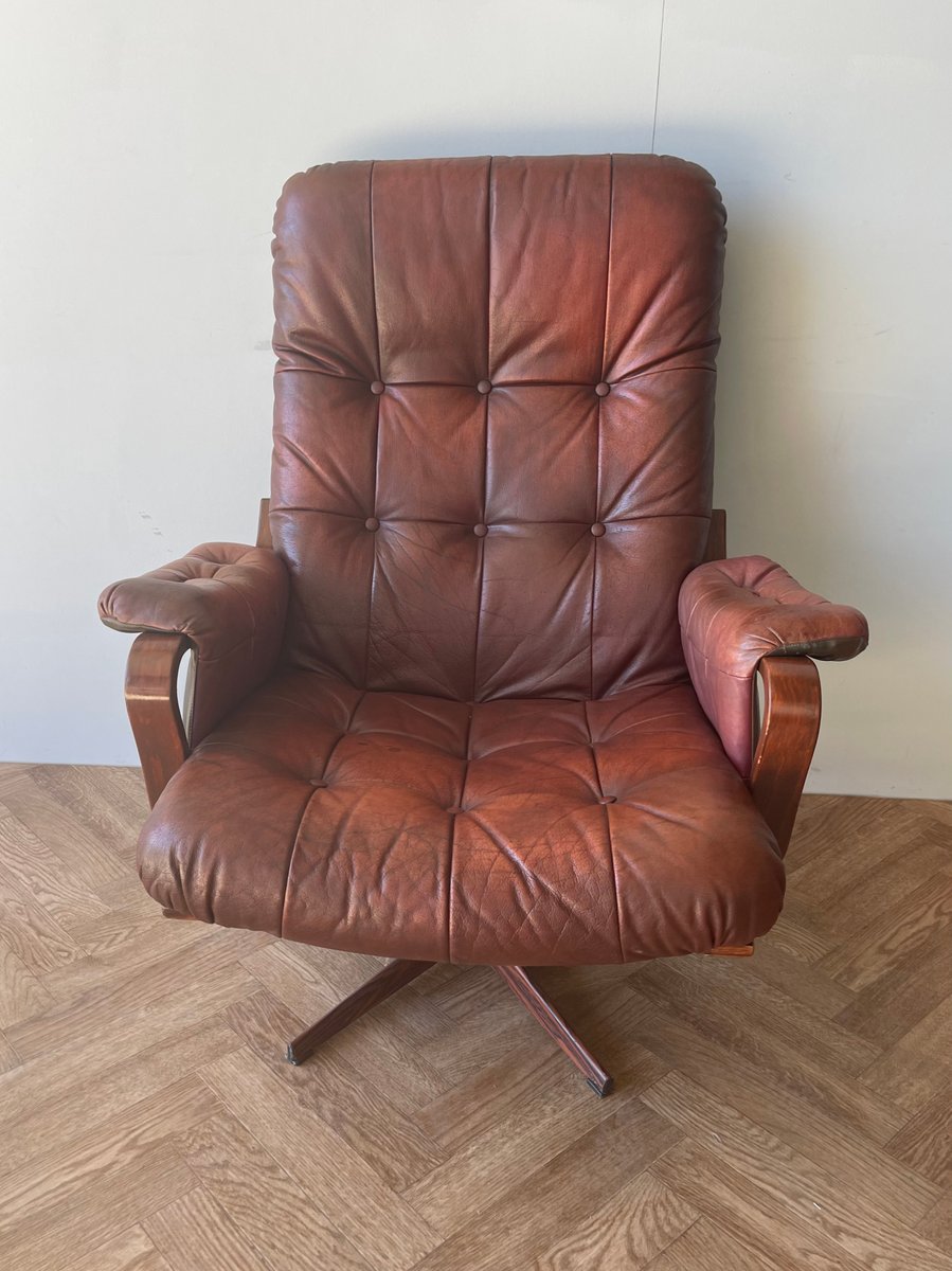 Vintage Danish Leather Swivel Chair from Gote Mobler for sale at Pamono