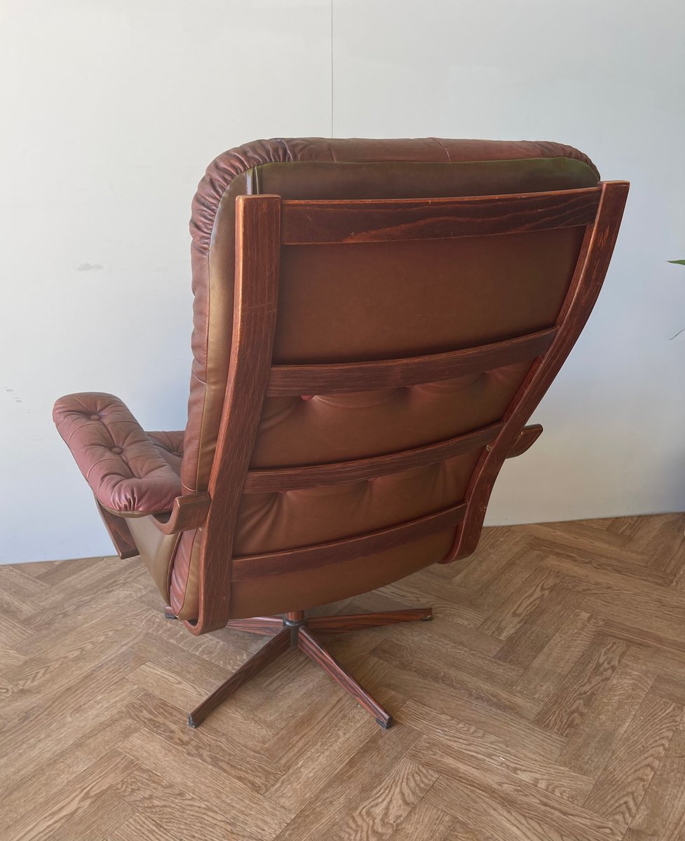 Vintage Danish Leather Swivel Chair from Gote Mobler for sale at Pamono