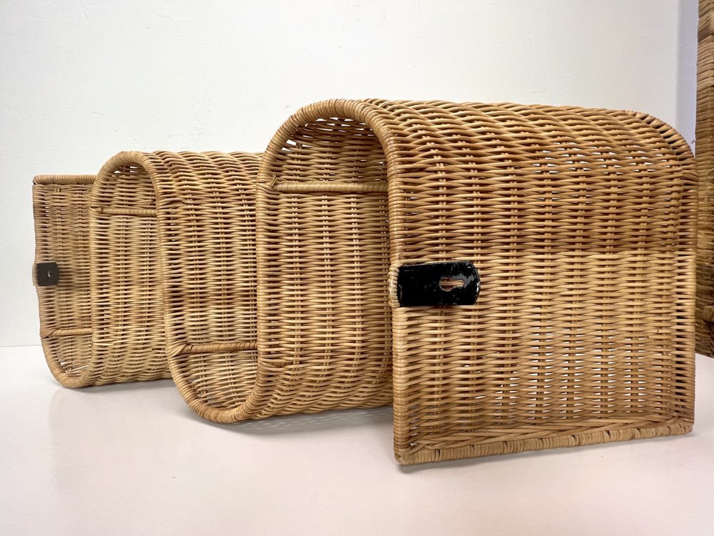 Portariviste In Vimini Naturale - Fatto A Mano In Europa, Design Vintage, Con Manici, Dimensioni 41x29x24/26 Cm, Per Soggiorno, Ufficio