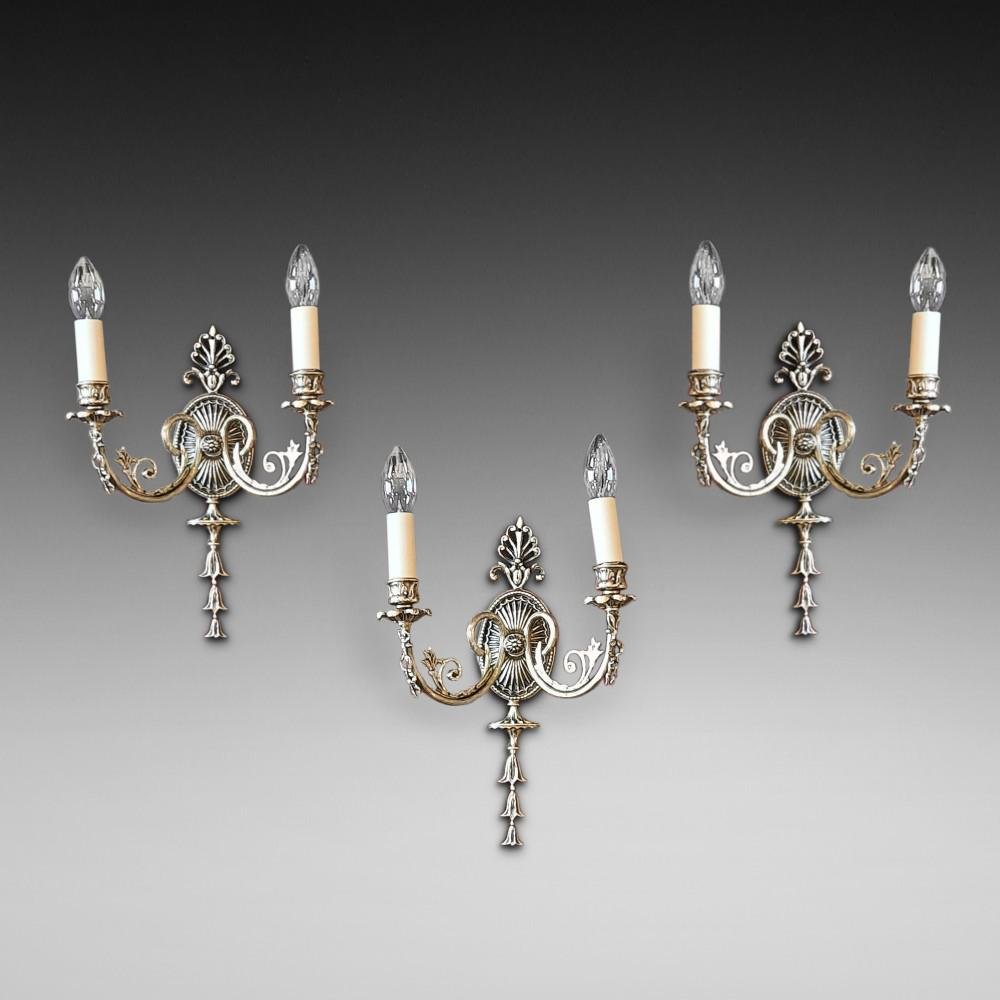 Edwardian Adam Brass Wall Lights, Set of 3 for sale at Pamono