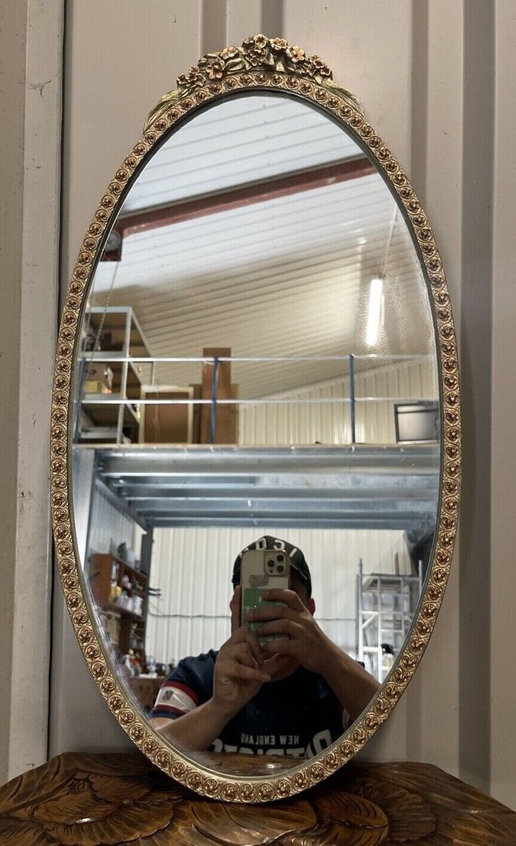 Vintage Ornate Gold Gilded Plaster Oval Mirror for sale at Pamono