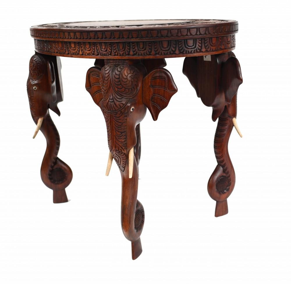 Antique Burmese Side Table with Carved Elephant Legs, 1890s for sale at