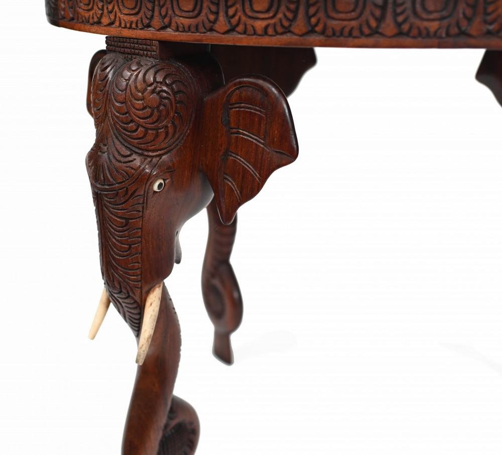 Antique Burmese Side Table with Carved Elephant Legs, 1890s for sale at