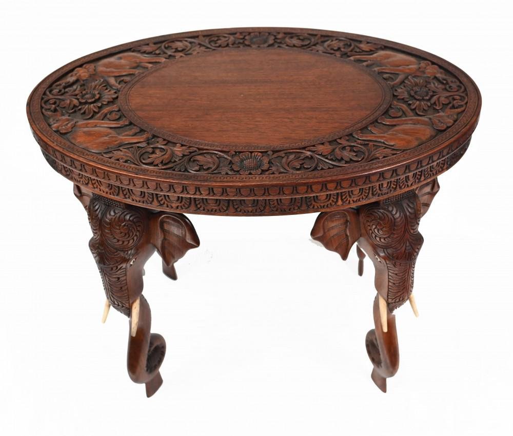 Antique Burmese Side Table with Carved Elephant Legs, 1890s for sale at
