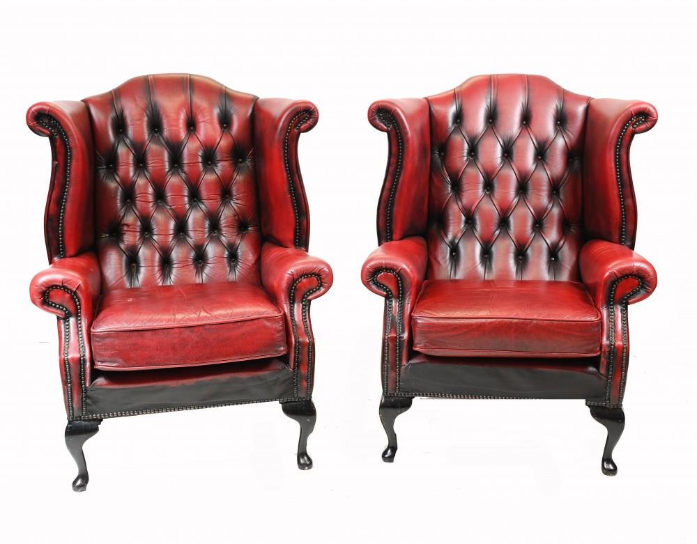Chesterfield Wingback Chairs in Leather, Set of 2 for sale at Pamono