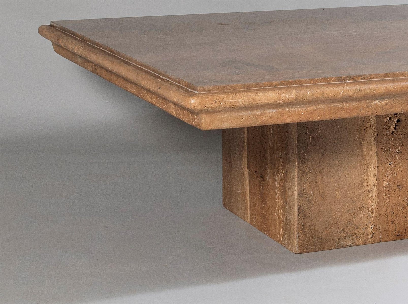 Large Vintage Italian Modern Square Travertine Coffee Table, 1980s for sale at Pamono