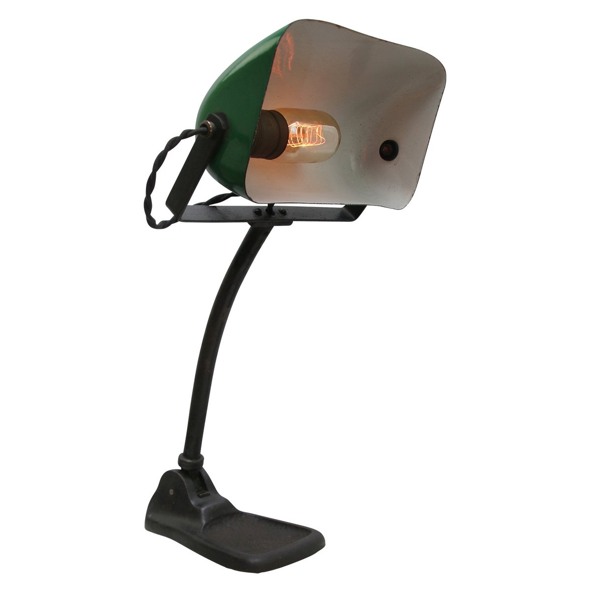 Vintage Industrial Green Enamel Banker Light Table for sale at Pamono