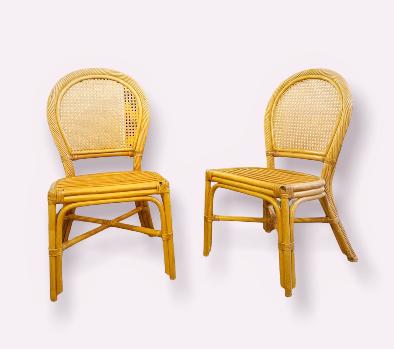 Skandinavische Vintage Stühle aus Bambus & Rattan mit runder