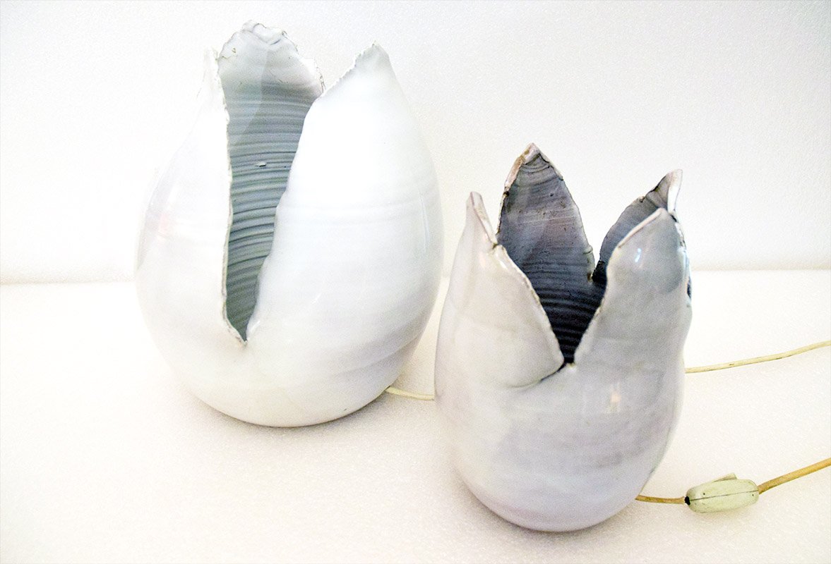 Eiförmige Lampen aus Keramik von Fratelli Fanciullacci, 1970er, 2er Set ...