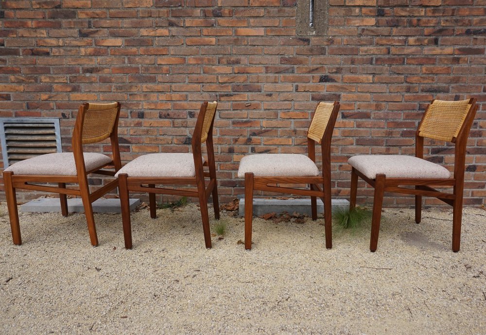 Cane and Teak Dining Chairs by Dutch Topform, 1960s, Set of 5 for sale