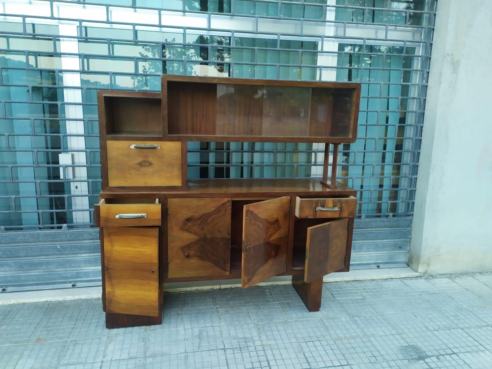 Artigiani Veneti Riuniti Credenza Decorata Classica 'Melograno', Made In Italy, 3 Ante E 3 Cassetti, Colore Avorio Anticato, Cm 160x102x50