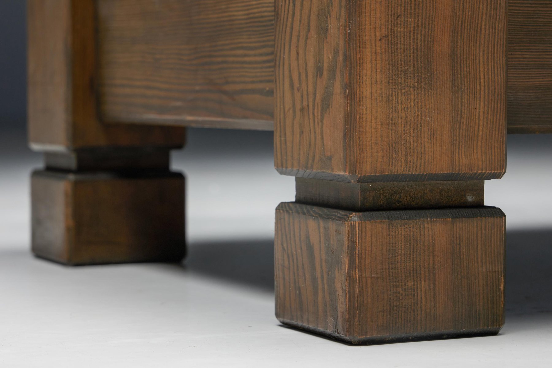 French Wooden Footstool with Leather Cushion, 1960s for sale at Pamono