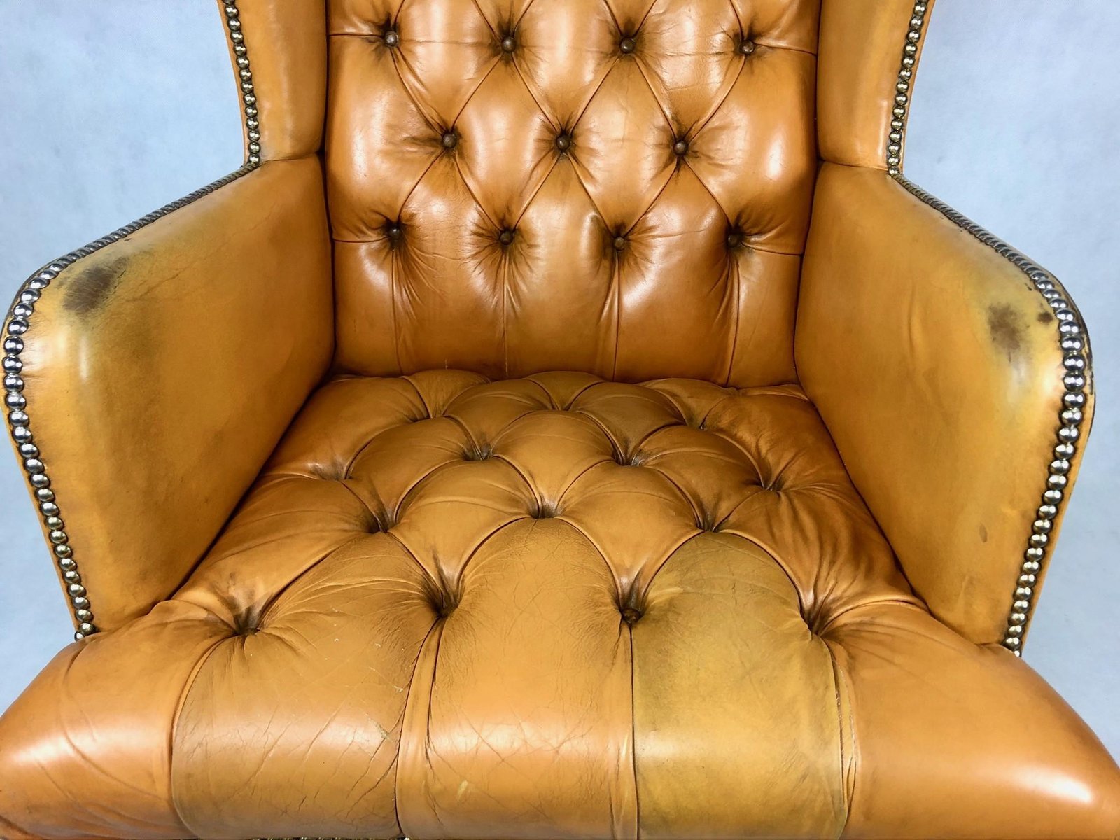 Vintage Leather Wingback Chair, 1960s for sale at Pamono