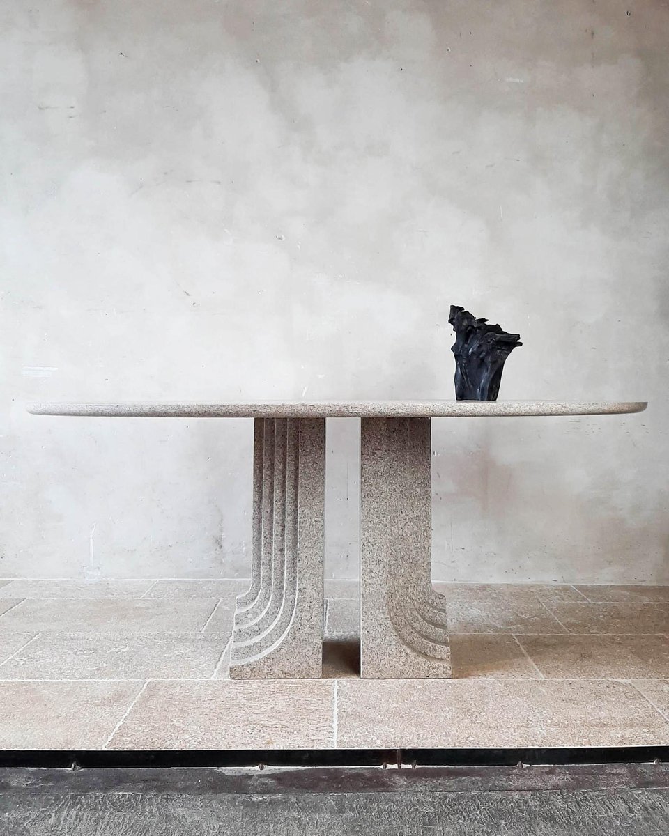 Samo Table Italian Oval Samo Dining Table in Grey Granite attributed to Carlo ...
