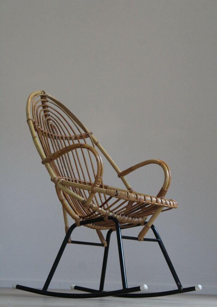 Rocking Chair Egg MidCentury en Bambou et Tube d'Acier, 1960s en vente