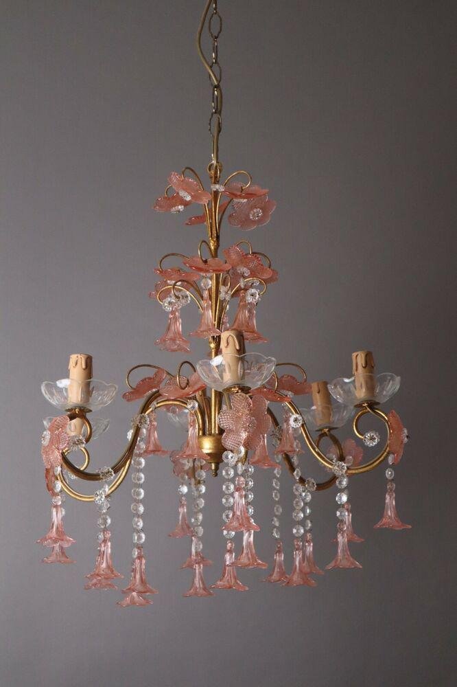 Pink Murano Glass Flower Chandelier for sale at Pamono